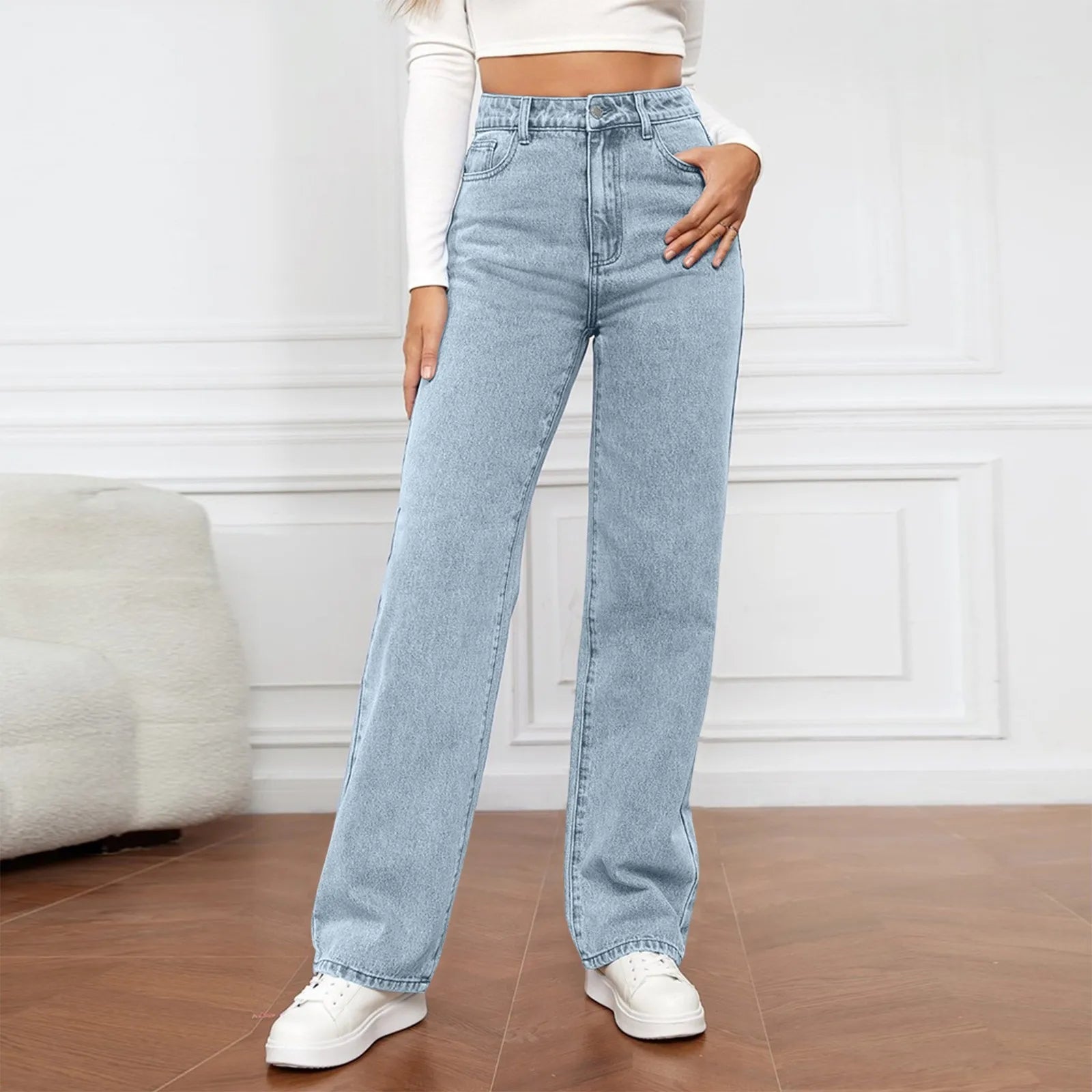 Women's High Waist Washed Women's Jeans Fashionable Versatile Straight Leg Pants Jeans Women Jean Pants Women Jeans Women 2025