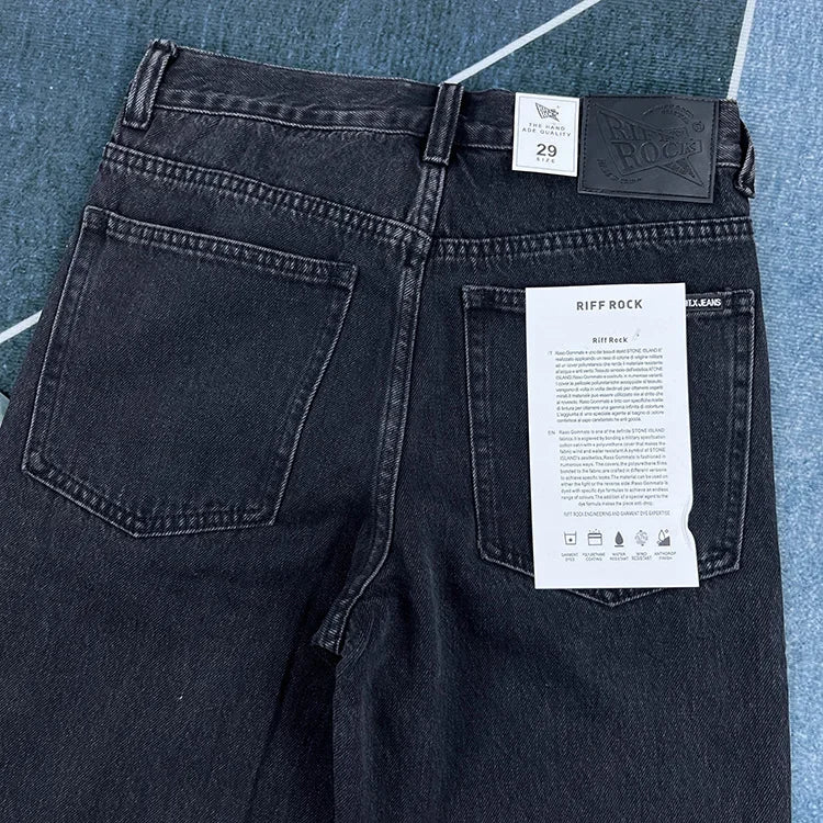 90% Cotton Black Jeans for Men Straight-leg Denim Pants Japanese Washed Retro Loose-fit Spring and Fall Trendy Minimalist Style