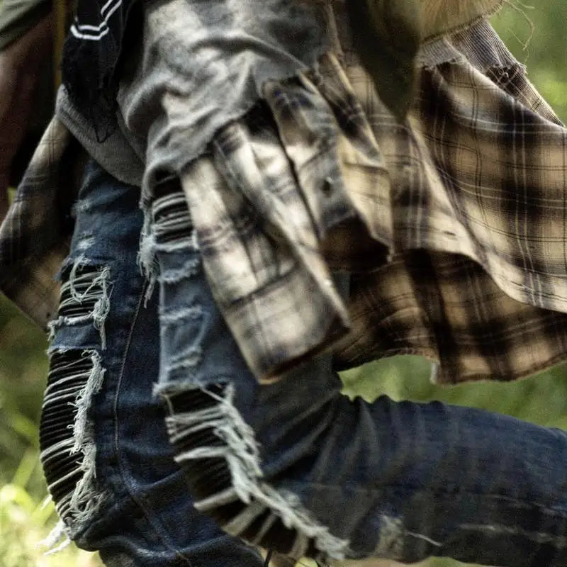 Jeans pour hommes High Street avec trous et pointes noires, jeans slim fit et pantalons pour hommes