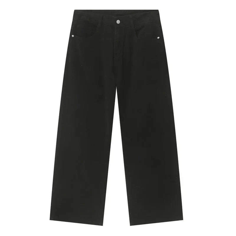 2024 Men Popular High Waist Straight Leg Jeans Male Simple Draping Wide Leg Denim Pants Brand Green Coffee Street Denim Trousers