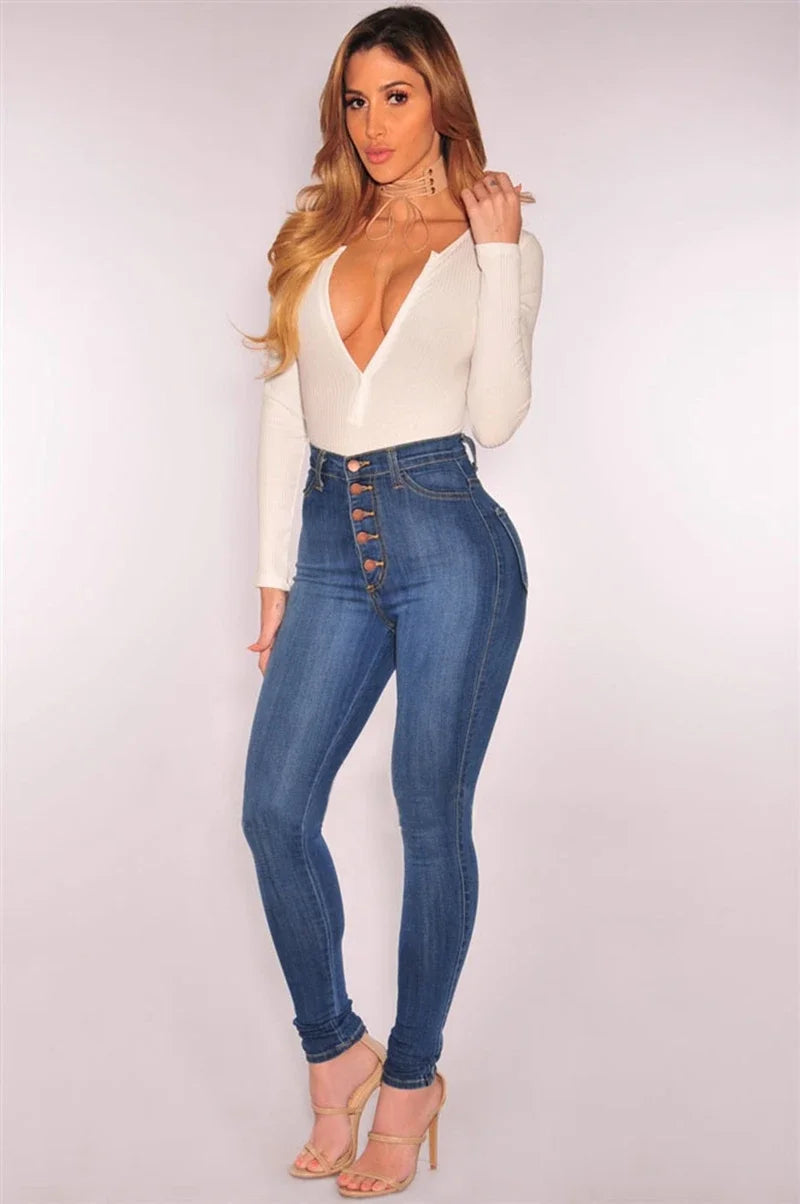 2024 New Jeans For Women High Waist Push Up Jeans High Elastic Stretch Ladies Mom Jeans Female Washed Denim Skinny Pencil Pants