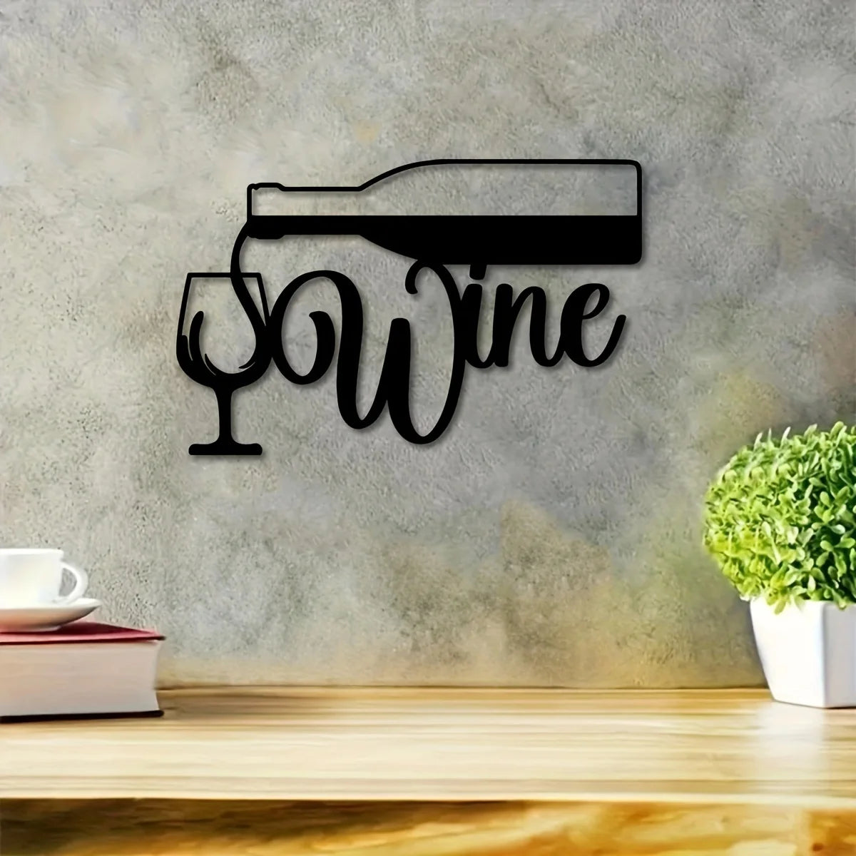 Une œuvre d'art murale en verre à vin, logo, belle décoration avec des décorations rétro, bar cuisine café