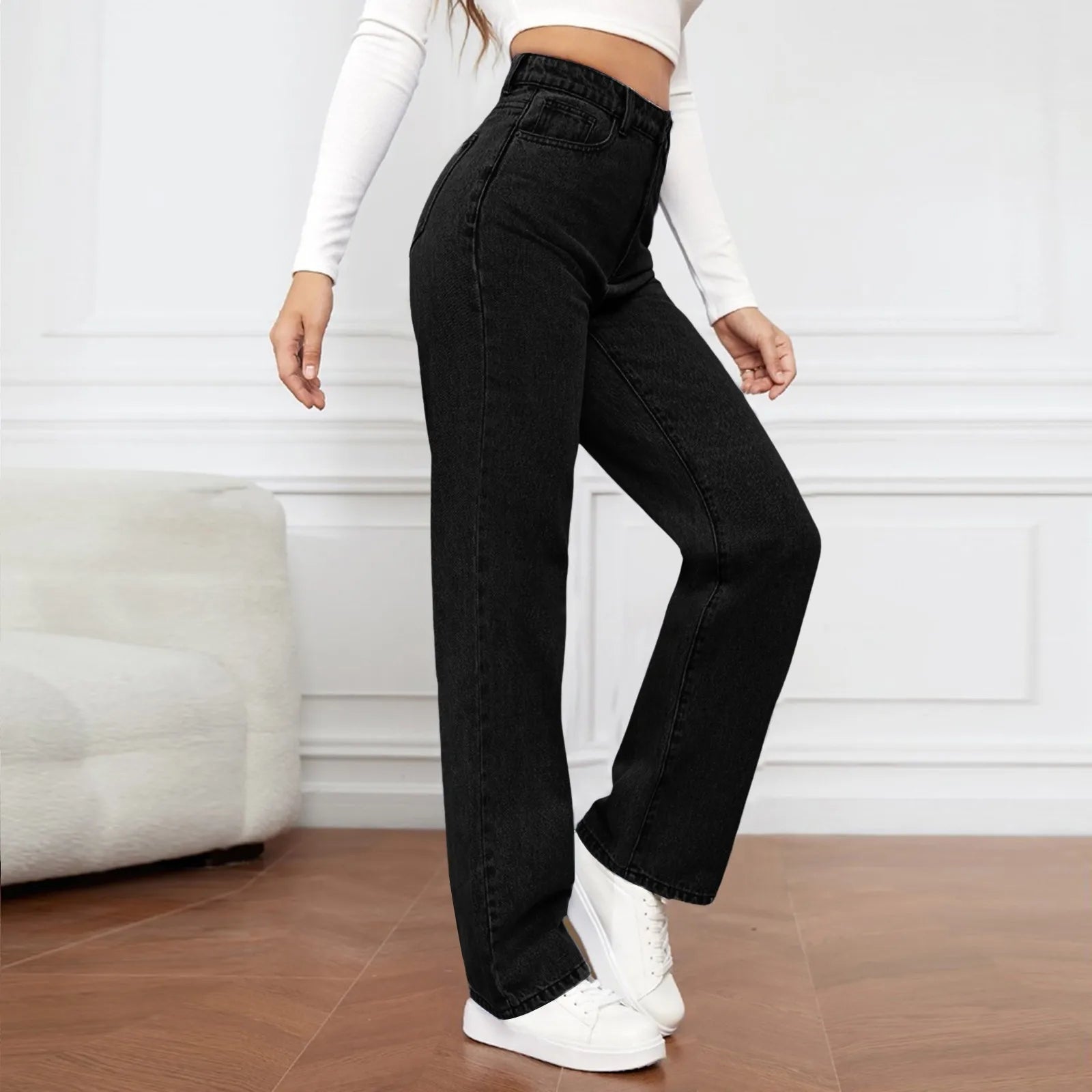 Women's High Waist Washed Women's Jeans Fashionable Versatile Straight Leg Pants Jeans Women Jean Pants Women Jeans Women 2025