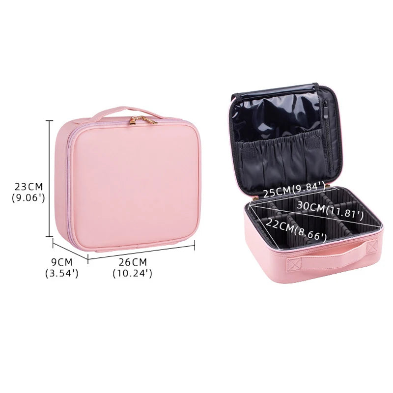 Makeup Train Case Makeup Bag Cosmetic Case With Adjustable Dividers For Cosmetics Makeup Brushes Pink Travel Makeup Case