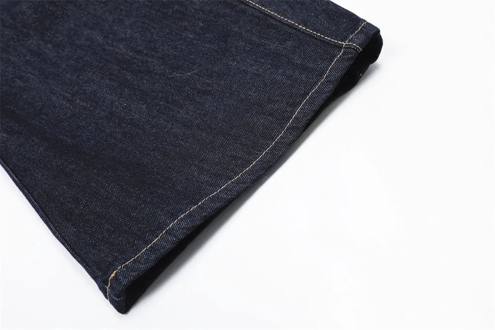 Washed Dark Jeans Men Top Stitch Retro High Street Loose Wide leg Scimitar Denim Pants Men Trousers