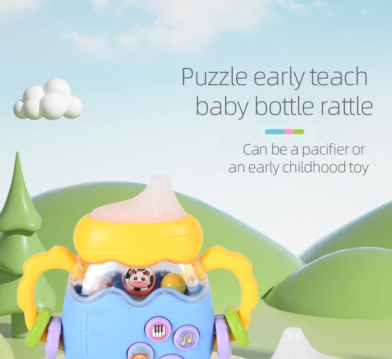 Baby bottle rattle puzzle early education toy Baby teaser pacifier Christmas gift Newborn grip Training Music story