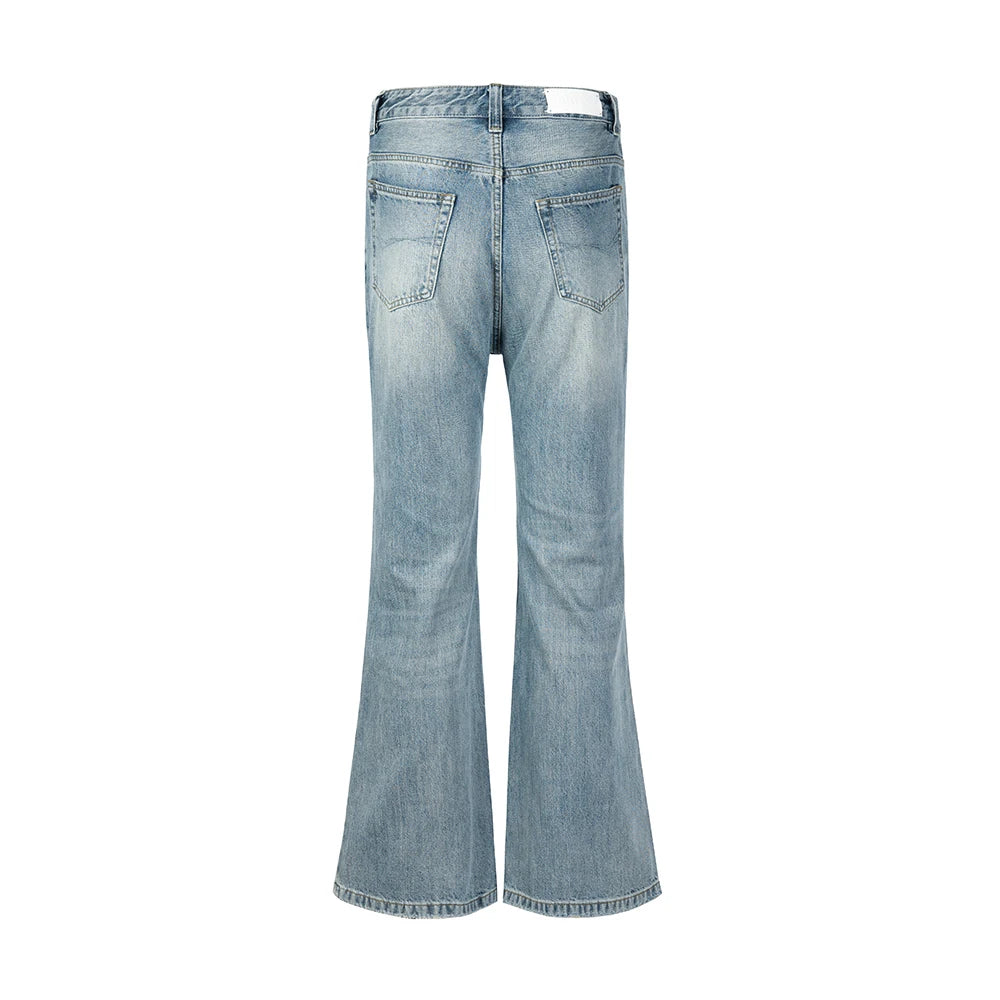 Streetwear Washed Boot Cut Blue Jeans for Men Vintage Y2k Baggy Flare Pants Unisex Pantalones Hombre Denim Trousers Oversized