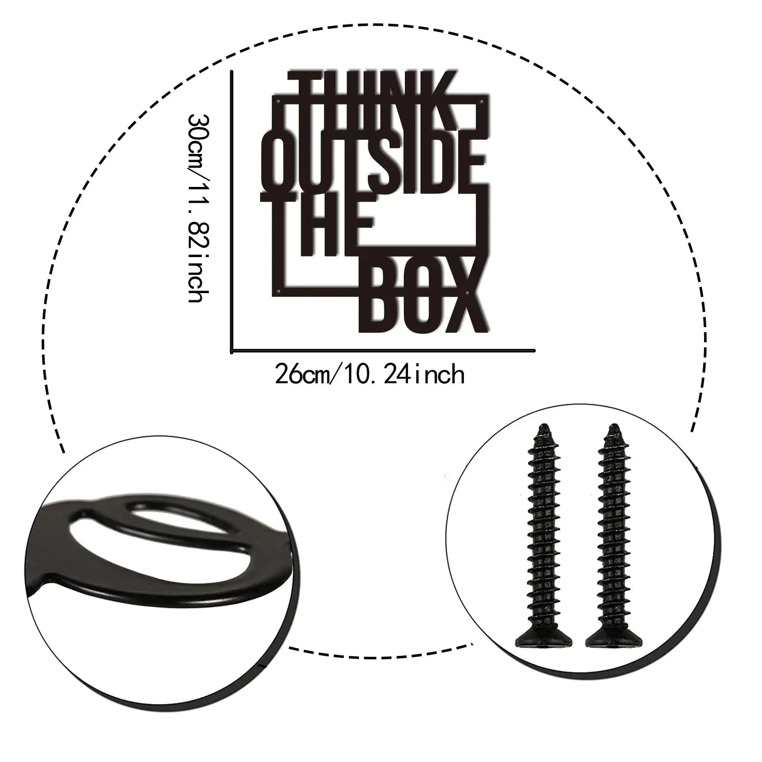 Décoration murale en métal « Think Out The Box », décoration murale motivante, décoration de bureau, décoration murale en métal noir, décoration intérieure, autocollant mural