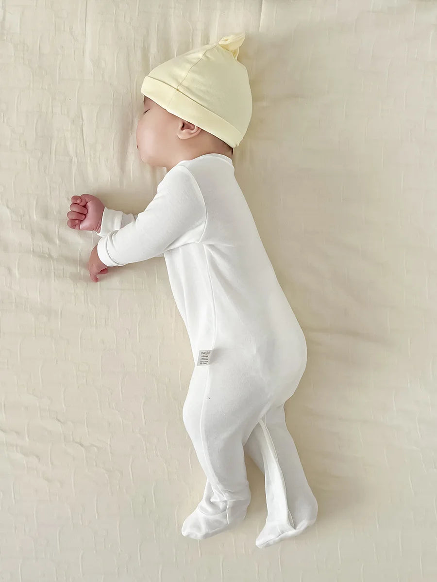 Newborn Baby Long Sleeved Solid Color Long Crawling Jumpsuit Spring Autumn Cotton Footed Infant Boys Rompers 0-1Y Boys Bodysuit