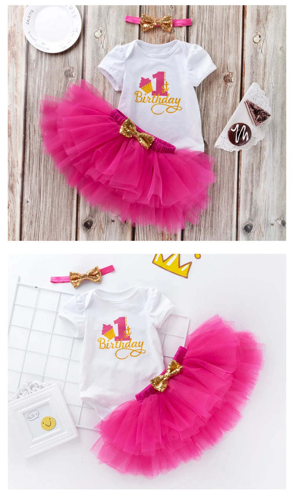 Baby Girl First 1st Birthday Party Dress Cute Christening Outfits One Year Baby Girl Bodysuit and Tutu Dress Newborn Set