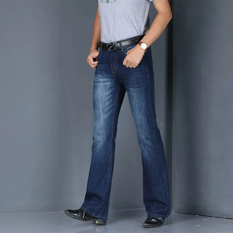Denim Flared Jeans Men  Boot Cut Denim Pants Comfortable Slightly Slim Classic Loose Casual Blue Black Trousers For Male Bootcut