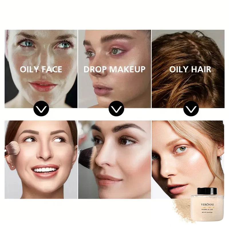 3pcs Face Makeup Kit Include 15ml Full Coverage Liquid Foundation Hydrating Makeup Primer and Loose Powder,Sweat-resistant