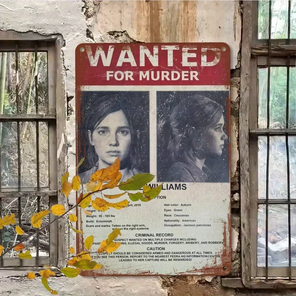 Gaming Room Wall Art - Vintage "Wanted for Murder" Aluminum Sign, UV Printed Waterproof Plaque for Home & Bars