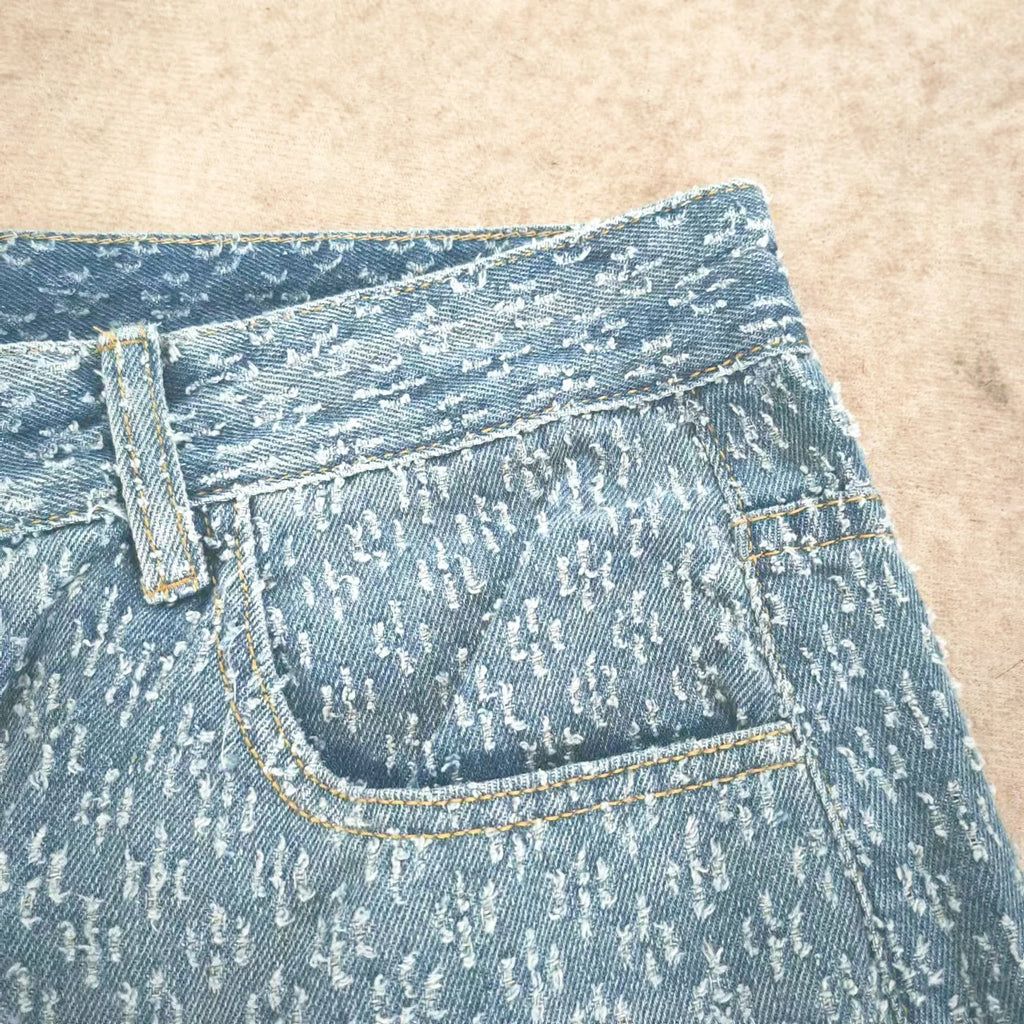 Jeans pour hommes, mode 2024, pantalon en denim à motif jacquard, coupe droite, pantalon ample, jean large et vieilli pour hommes