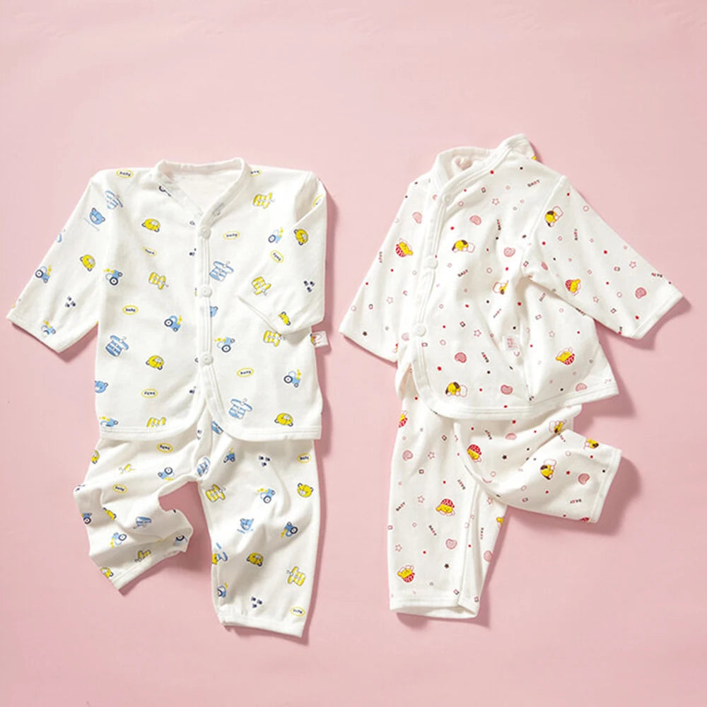 Vêtements pour bébés de 0 à 3 mois, sous-vêtements pour nouveau-nés, motif dessin animé, en coton, boutons, haut à manches longues et pantalon long pour filles et garçons