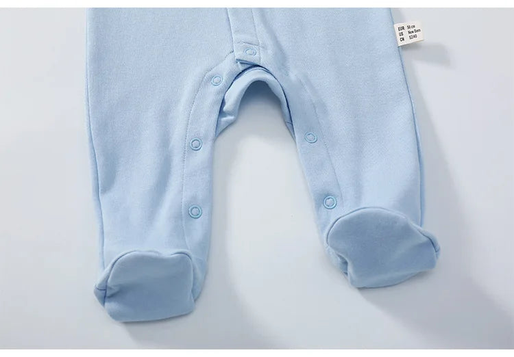 Newborn Baby Long Sleeved Solid Color Long Crawling Jumpsuit Spring Autumn Cotton Footed Infant Boys Rompers 0-1Y Boys Bodysuit