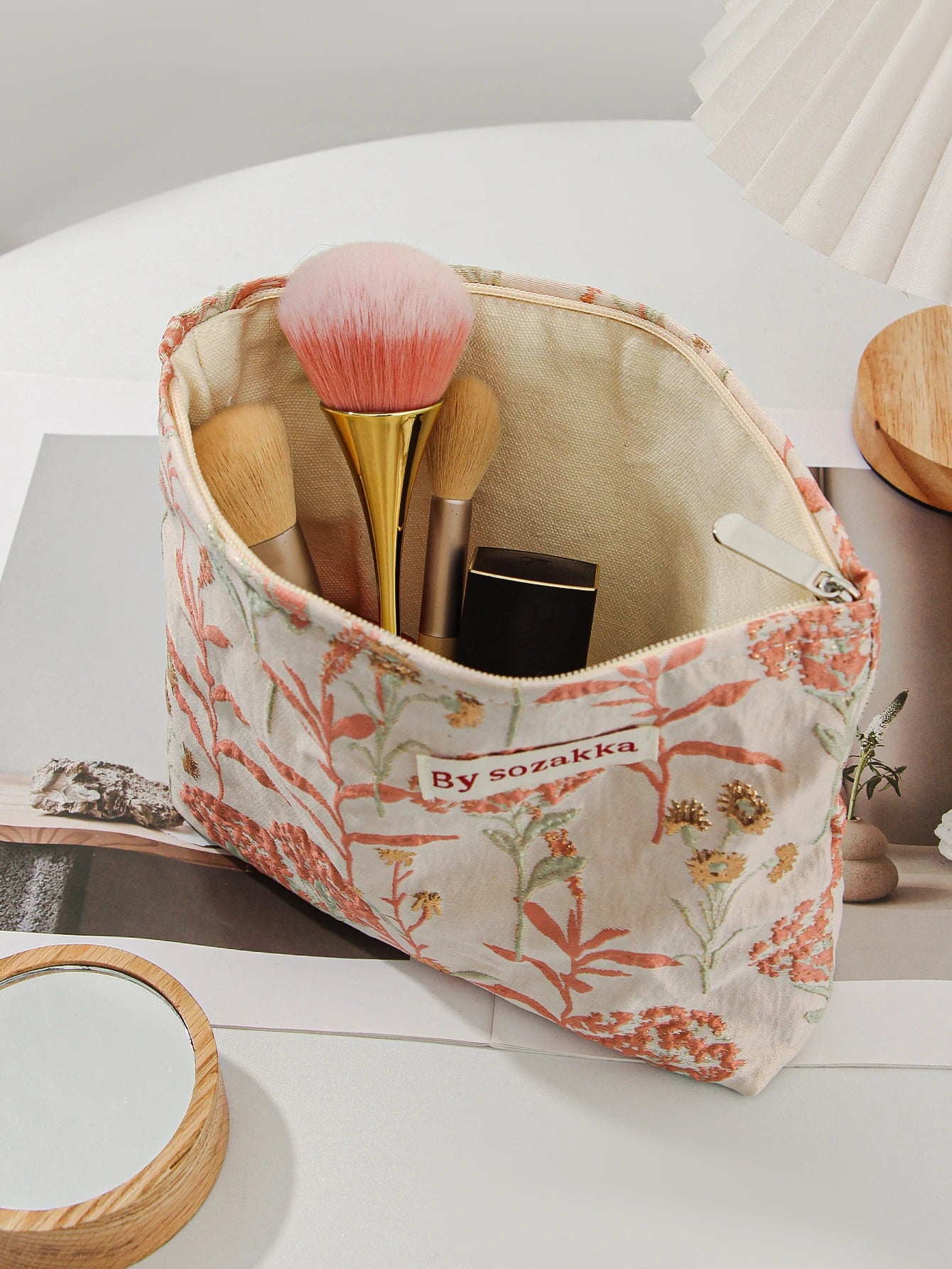 1pc/set jacquard makeup bag, cute floral makeup  bag, holiday gift clutch makeup bag, makeup storage bag