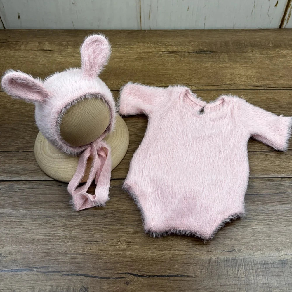 Newborn Day Photography Clothing Baby Cute Bunny Photography Clothing Set Baby Handmade Knitwear Growth Souvenir