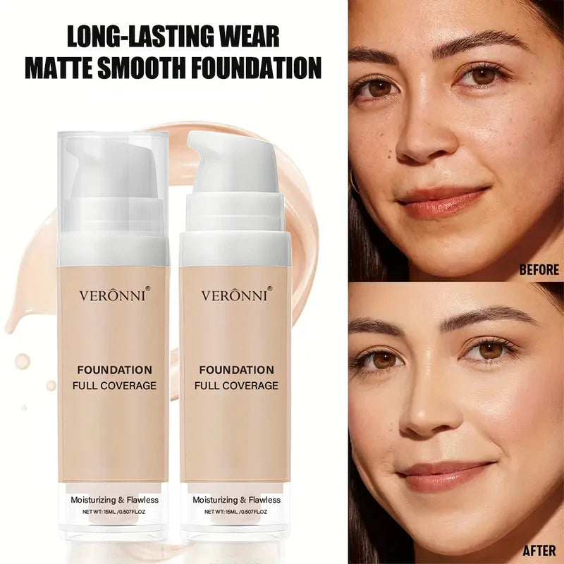 3pcs Face Makeup Kit Include 15ml Full Coverage Liquid Foundation Hydrating Makeup Primer and Loose Powder,Sweat-resistant