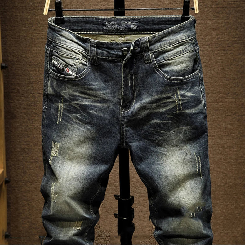 Jeans Mens Denim Pants Slim Fit Retro Stretch 2024 Spring and Autumn Trousers for Man Streetwear Moto Biker Jeans High Quality