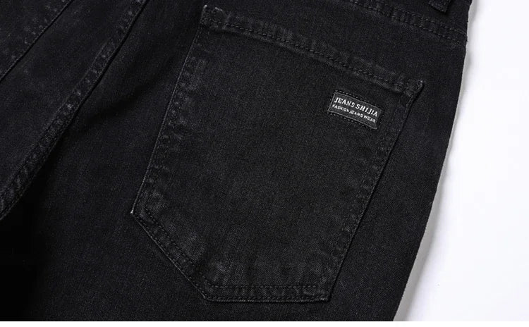 2025 Spring New Men's Straight Jeans Elastic Pant Classic Smoke Gray Casual Wear Mid Waist Casual Trousers Black Male Brand