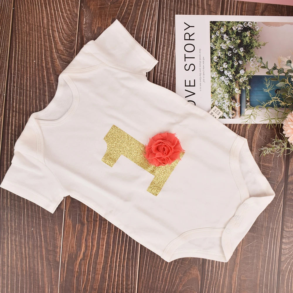Baby Girl First 1st Birthday Party Dress Cute Christening Outfits One Year Baby Girl Bodysuit and Tutu Dress Newborn Set