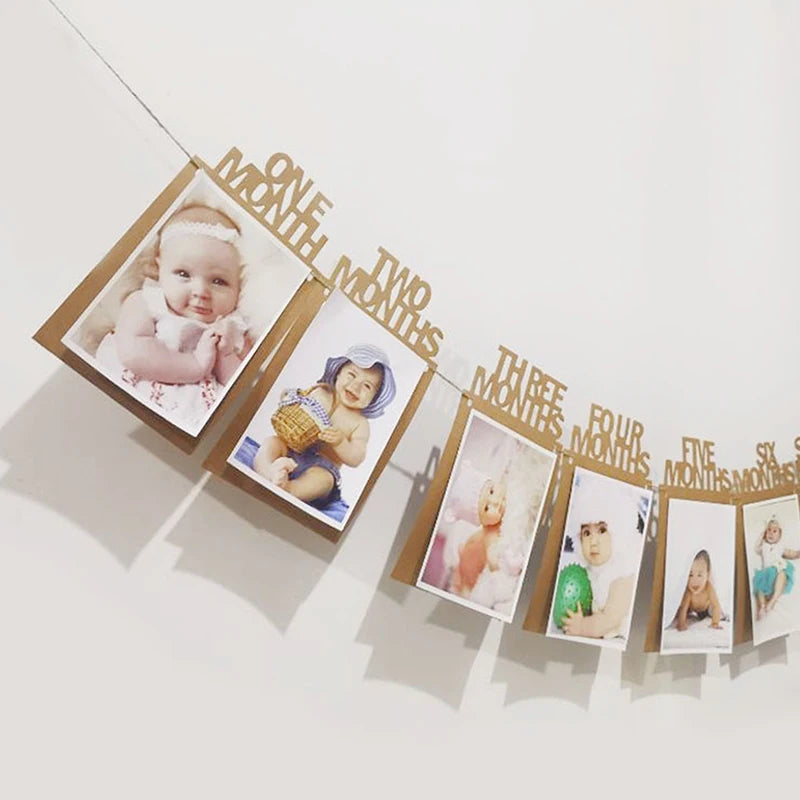 New Born Birthday 12 Months Photo Banner Baby One Year Birthday Picture Photo Frame Clip Wedding Anniversary Party Decor