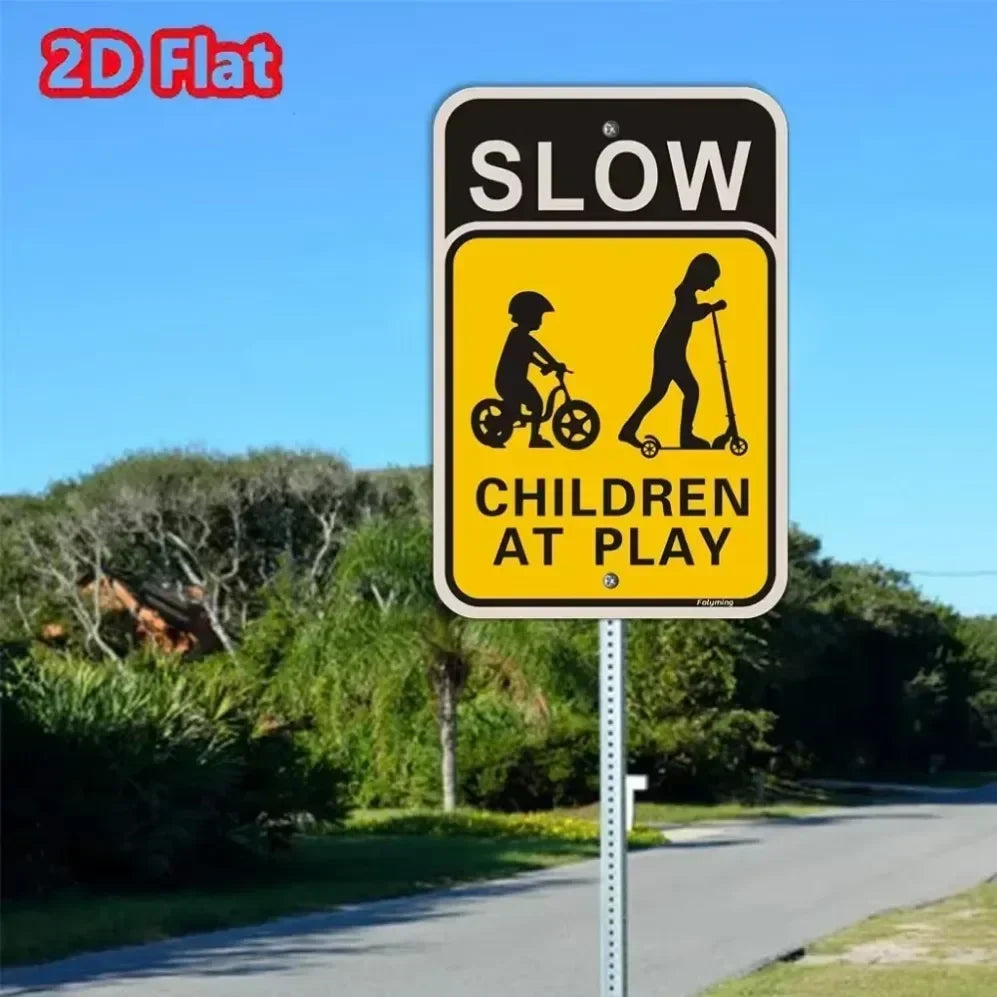 Iron Wall Art Decoration，2D Decorative painting,Essential Slow Down Children at Play Yard Signs