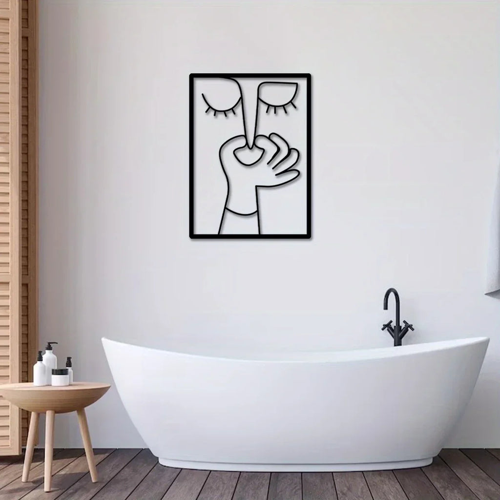 Tuvalet İçin Metal Duvar Sanatı: Minimal Çizgi Sanatı Tasarımıyla Komik Portre Banyo Tabelası ve Tuvalet Dekoru