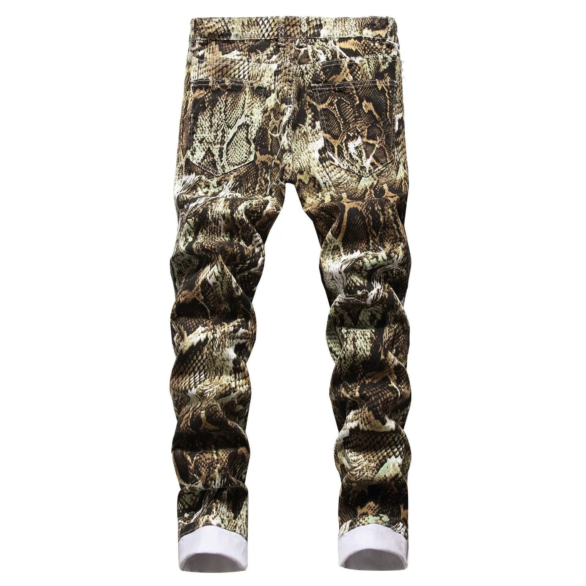 Jeans pour hommes, pantalon crayon imprimé peau de serpent, coupe slim, extensible, coloré, taille moyenne, denim délavé, longueur cheville