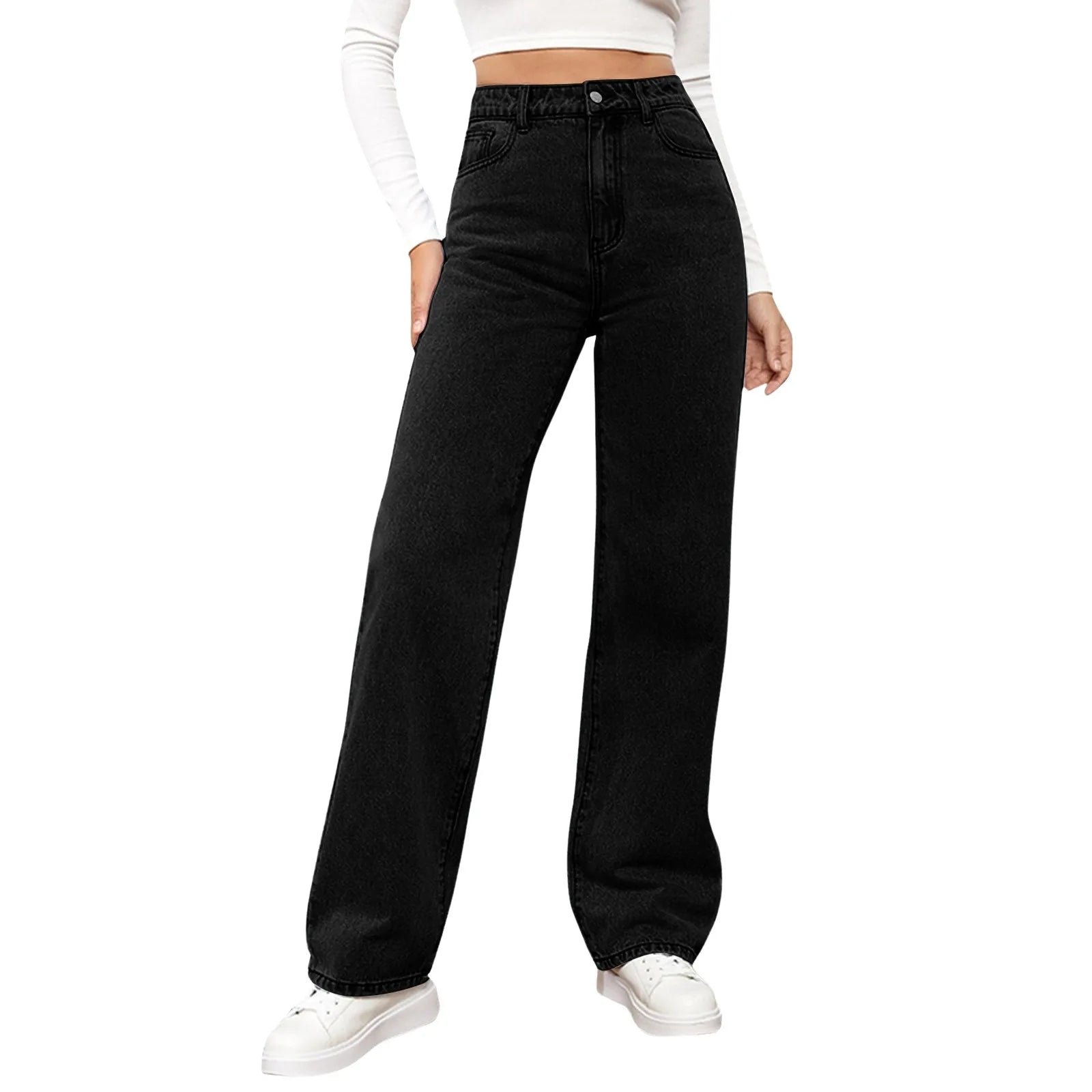 Women's High Waist Washed Women's Jeans Fashionable Versatile Straight Leg Pants Jeans Women Jean Pants Women Jeans Women 2025