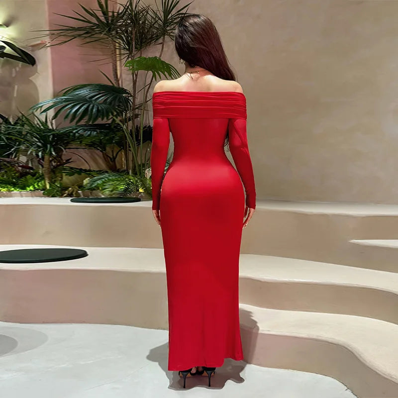 Tuularose Sexy Mesh Hollow Long Dress Women's Sexy One Shoulder Long Sleeve Patchwork Resort Dress Summer Party Evening Dress