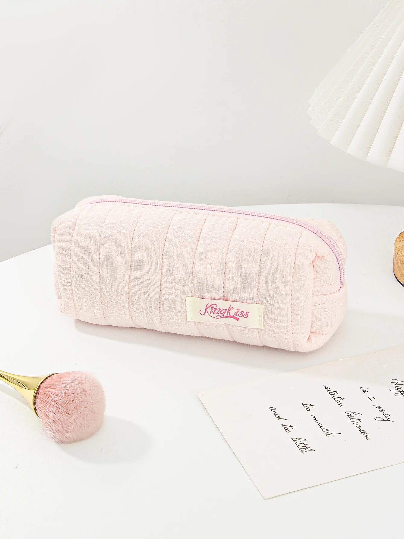 1pc/set pink quilted makeup bag, multifunctional makeup bag, handheld makeup bag, portable makeup bag set with zipper