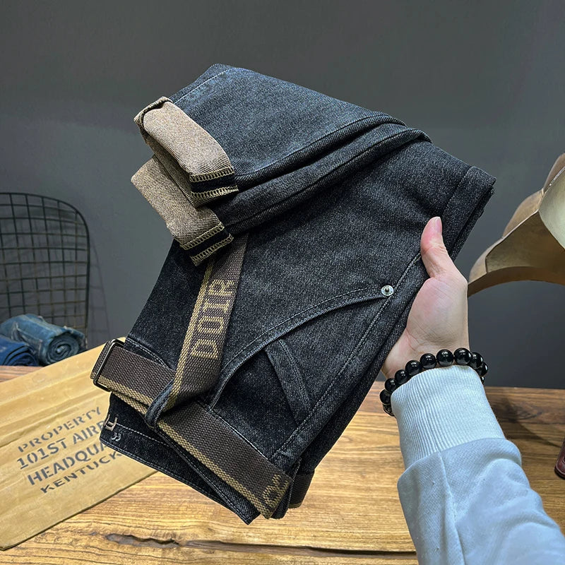 Tapered Jeans for Men's Clothing Autumn New Fashion Embroidered Korean Harem Pants Casual Stretch Black Denim Trousers