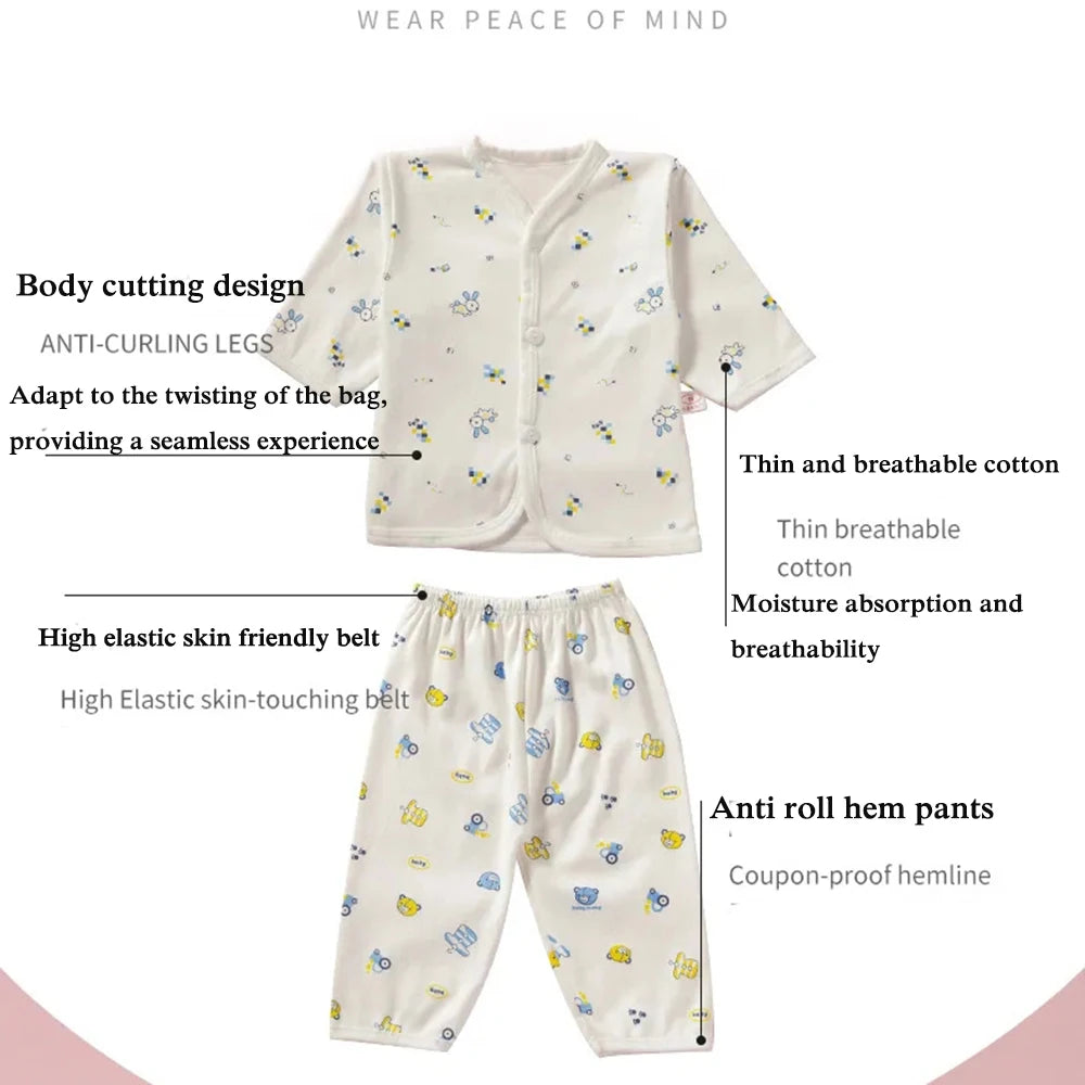 Vêtements pour bébés de 0 à 3 mois, sous-vêtements pour nouveau-nés, motif dessin animé, en coton, boutons, haut à manches longues et pantalon long pour filles et garçons