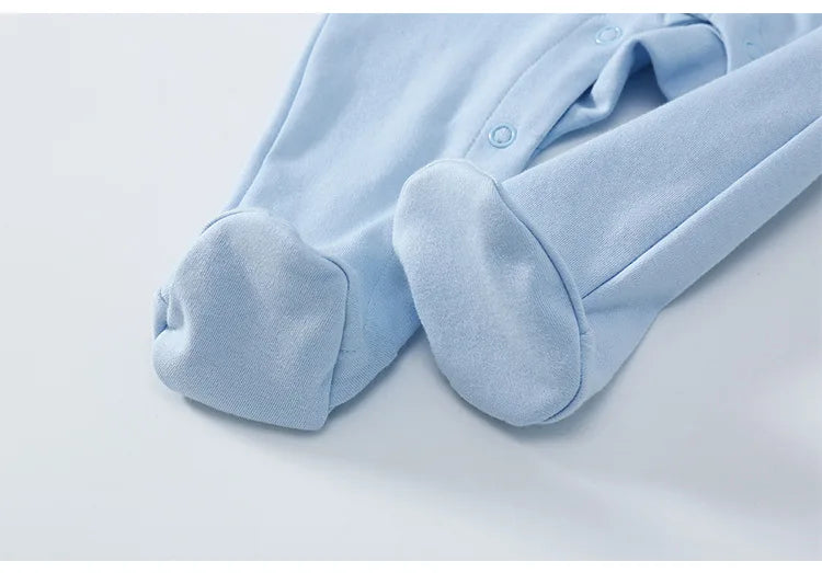 Newborn Baby Long Sleeved Solid Color Long Crawling Jumpsuit Spring Autumn Cotton Footed Infant Boys Rompers 0-1Y Boys Bodysuit