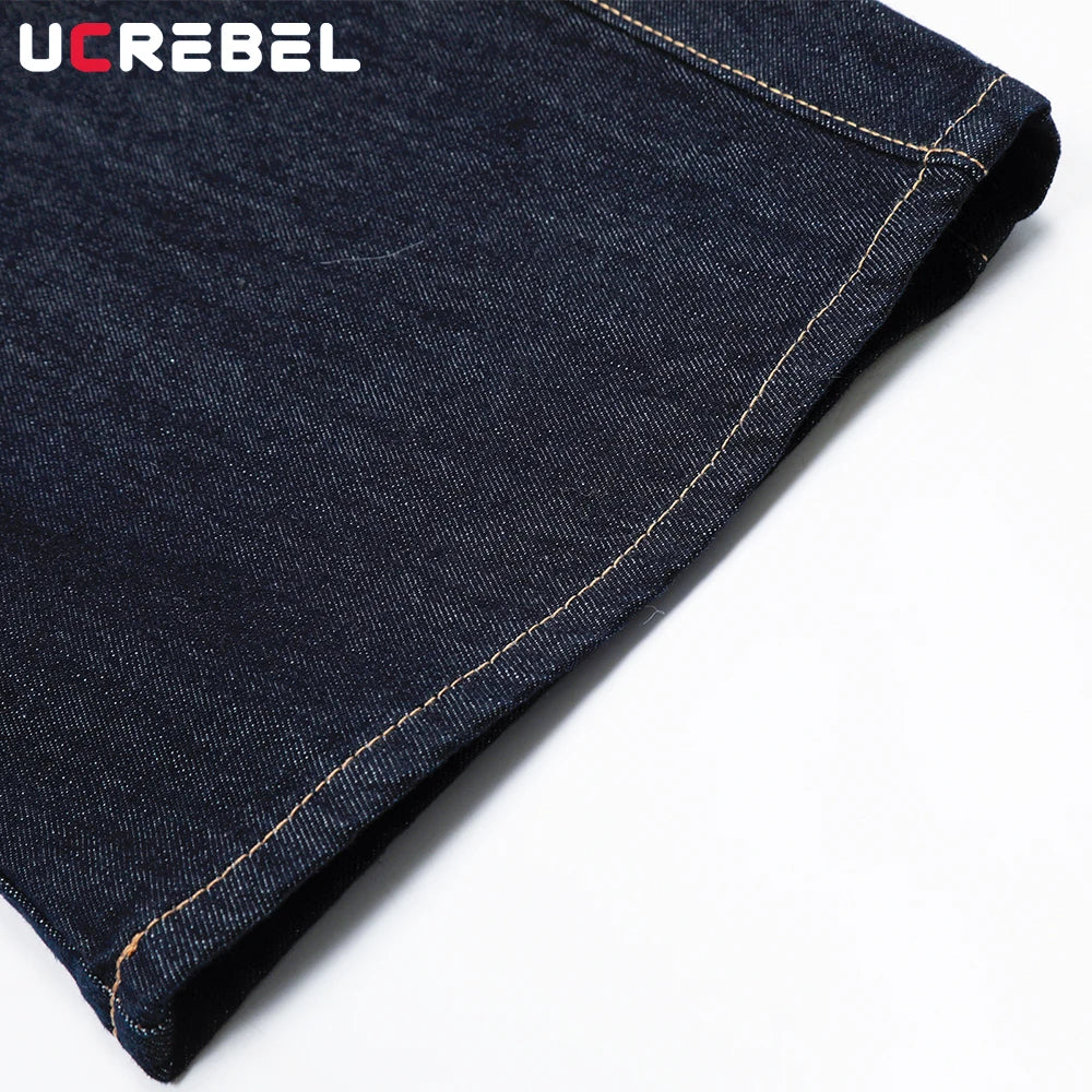 Washed Dark Jeans Men Top Stitch Retro High Street Loose Wide leg Scimitar Denim Pants Men Trousers