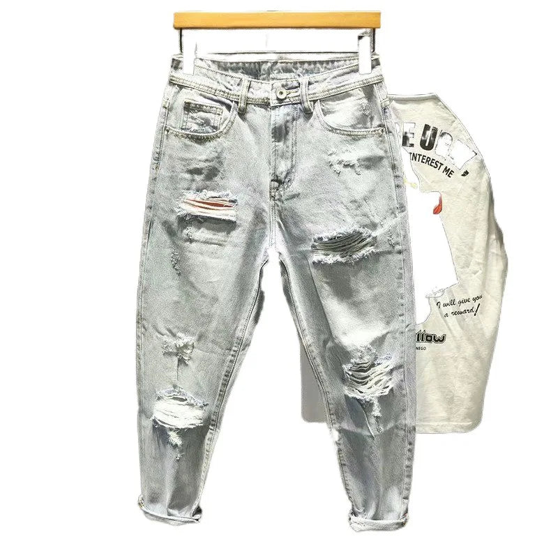 Ripped Jeans for Men 2022 Vintage Clothes Patch Hole Beggar Pants Jean Baggy Light Color 90s Streetwear Vintage Trousers