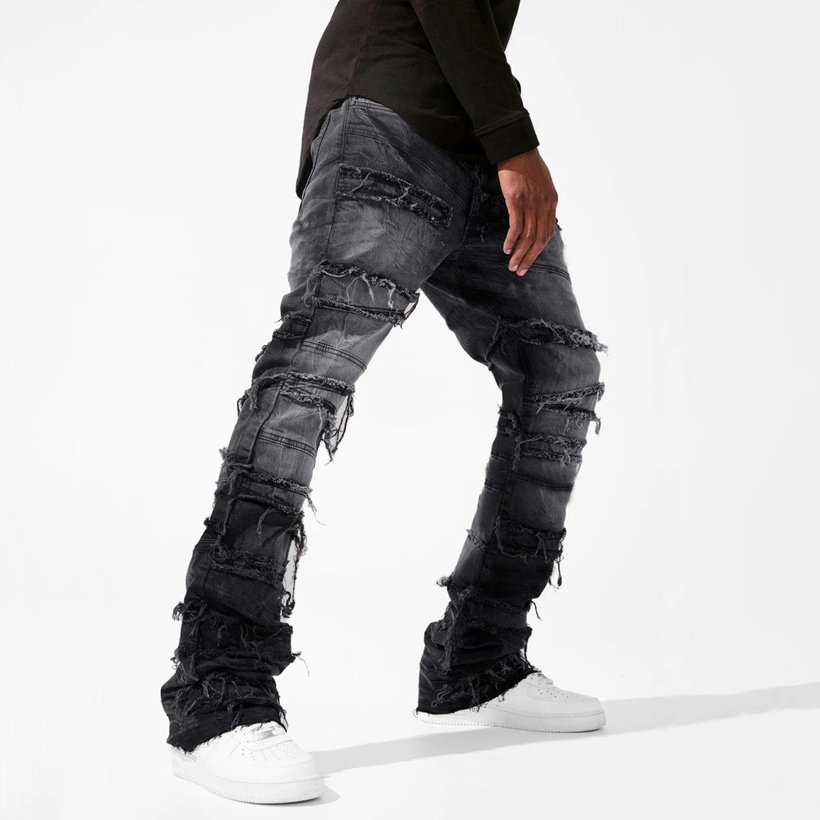 Jeans For Men Stretch Fit Skinny Stacked Ripped Jeans Slim Fit Patch Denim Pants Slim Fit Trousers Streetwear