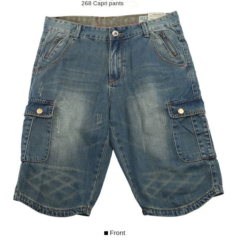 Summer Fashion Denim Jeans for Men Designer Knee Length Shorts Capri Loose Straight Leg Slim Casual Punk Workwear Cargo Shorts