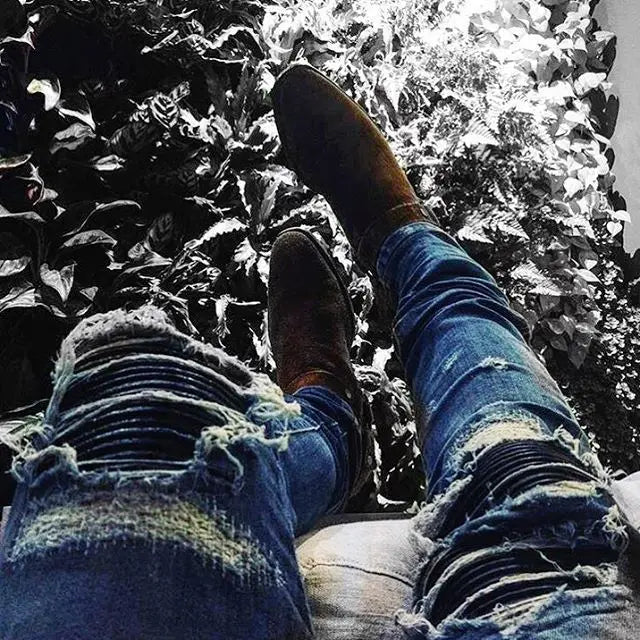 Jeans pour hommes High Street avec trous et pointes noires, jeans slim fit et pantalons pour hommes