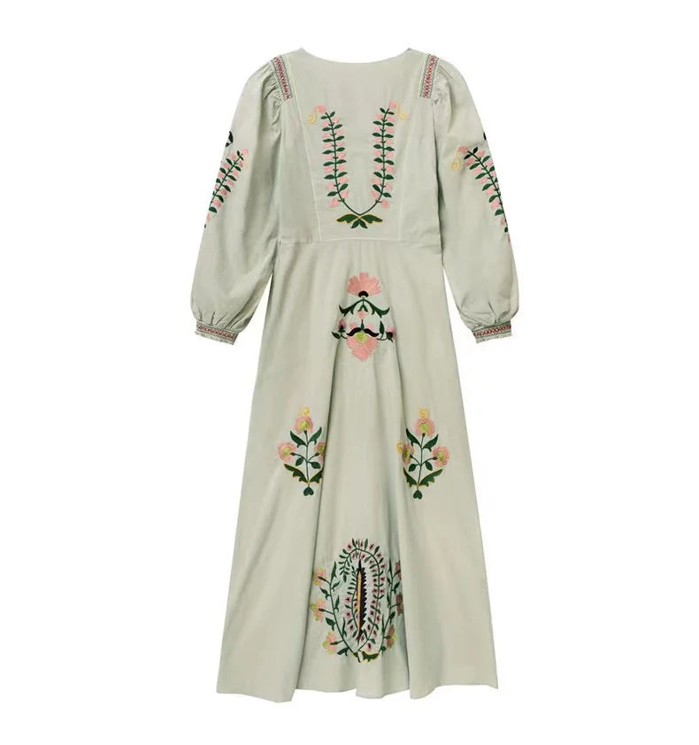 RARF 2024 New positioning heavy industry embroidery craft V-neck long dress Bohemian holiday style