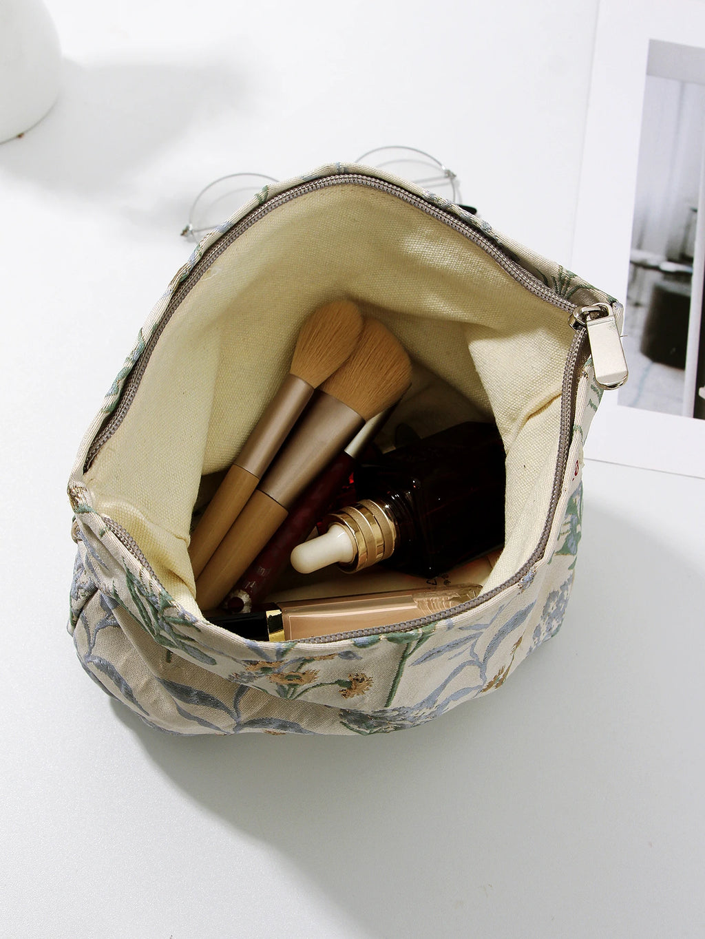 1pc/set jacquard makeup bag, cute floral makeup  bag, holiday gift clutch makeup bag, makeup storage bag