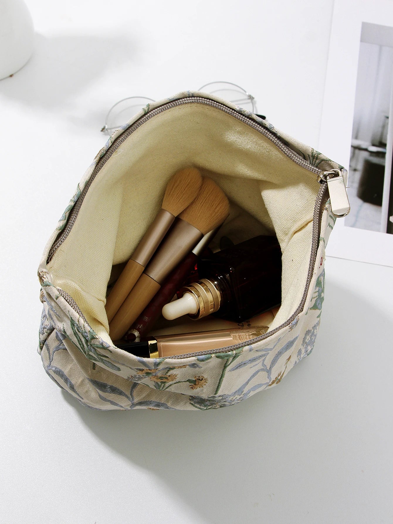 1pc/set jacquard makeup bag, cute floral makeup  bag, holiday gift clutch makeup bag, makeup storage bag
