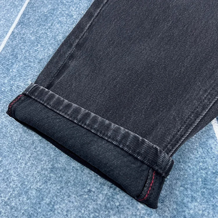 90% Cotton Black Jeans for Men Straight-leg Denim Pants Japanese Washed Retro Loose-fit Spring and Fall Trendy Minimalist Style