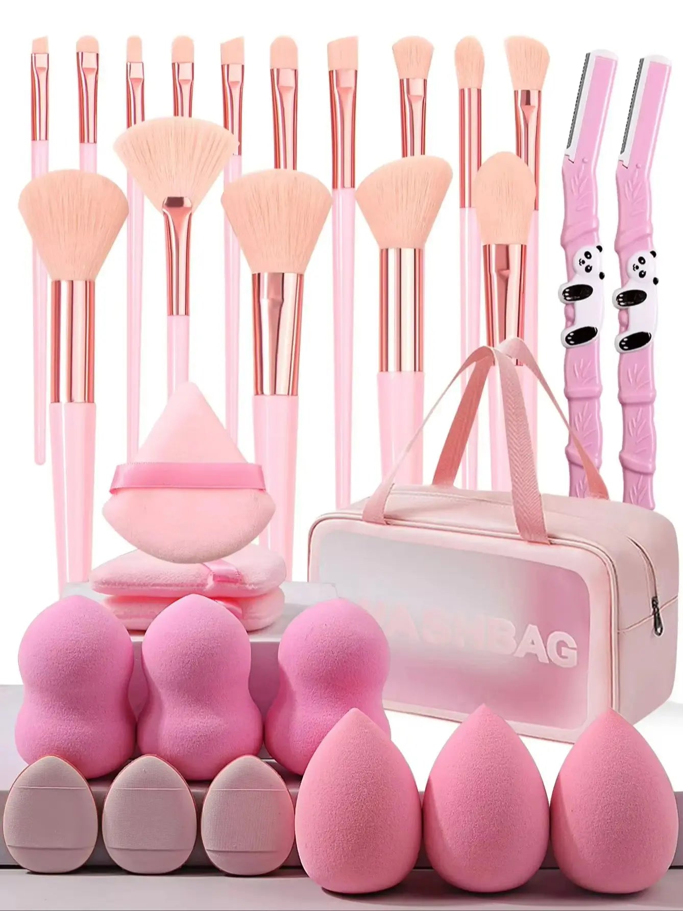 Professional makeup brush set, 15 Commonly Used Makeup Brushes, makeup sponge puff, Eyebrow Trimmer, waterproof makeup bag