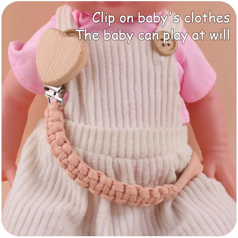 Custom Name Cloth Weaving Wooden Personalized Baby Pacifier Chain Dummy Nipple Holder Guard Teether Pendant  Newborn Gift Stuff