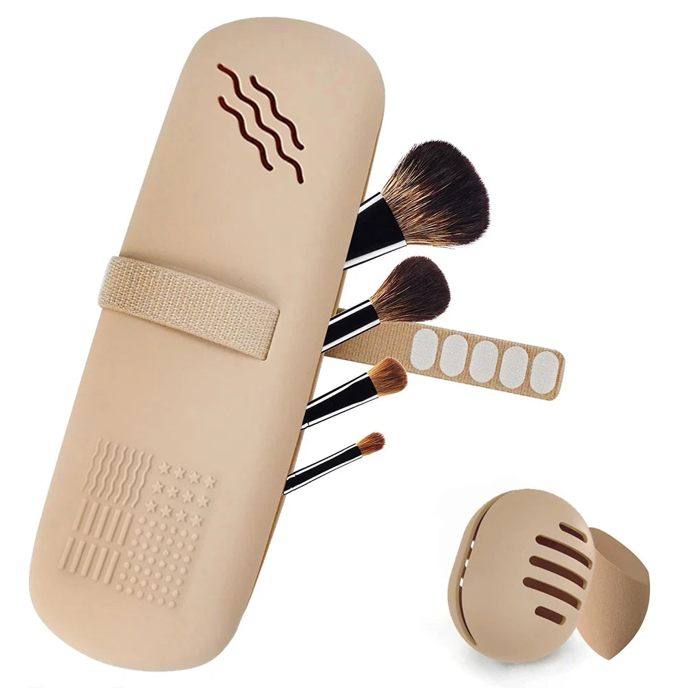 Travel Makeup Brush Bag Set Silicone Storage Bag With AntiFall Closure Daily Makeup Bag Makeup Sponge Box Waterproof Makeup Tool