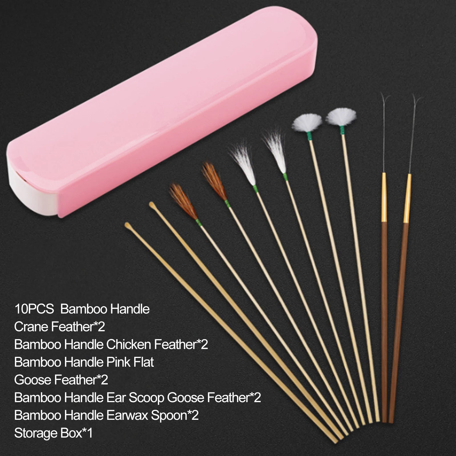 Ensemble de 10 masseurs d'oreilles, kits de nettoyage de cérumen, cure-oreille en plumes d'oie, dissolvant de cérumen, curette lumineuse, cure-oreille en plumes, cuillère en spirale