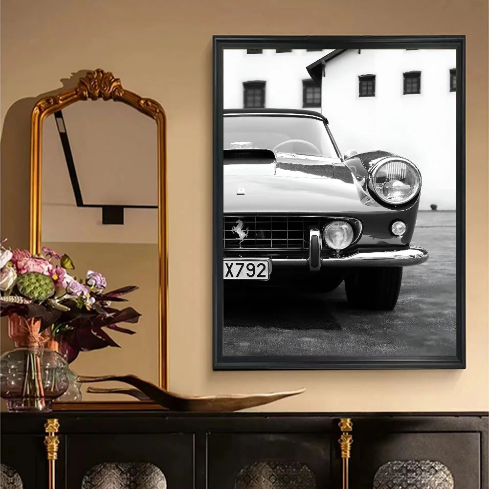 Affiche de voiture de luxe en noir et blanc, décoration murale moderne et tendance, affiche HD, décoration pour la maison, le bar, le café, peinture murale